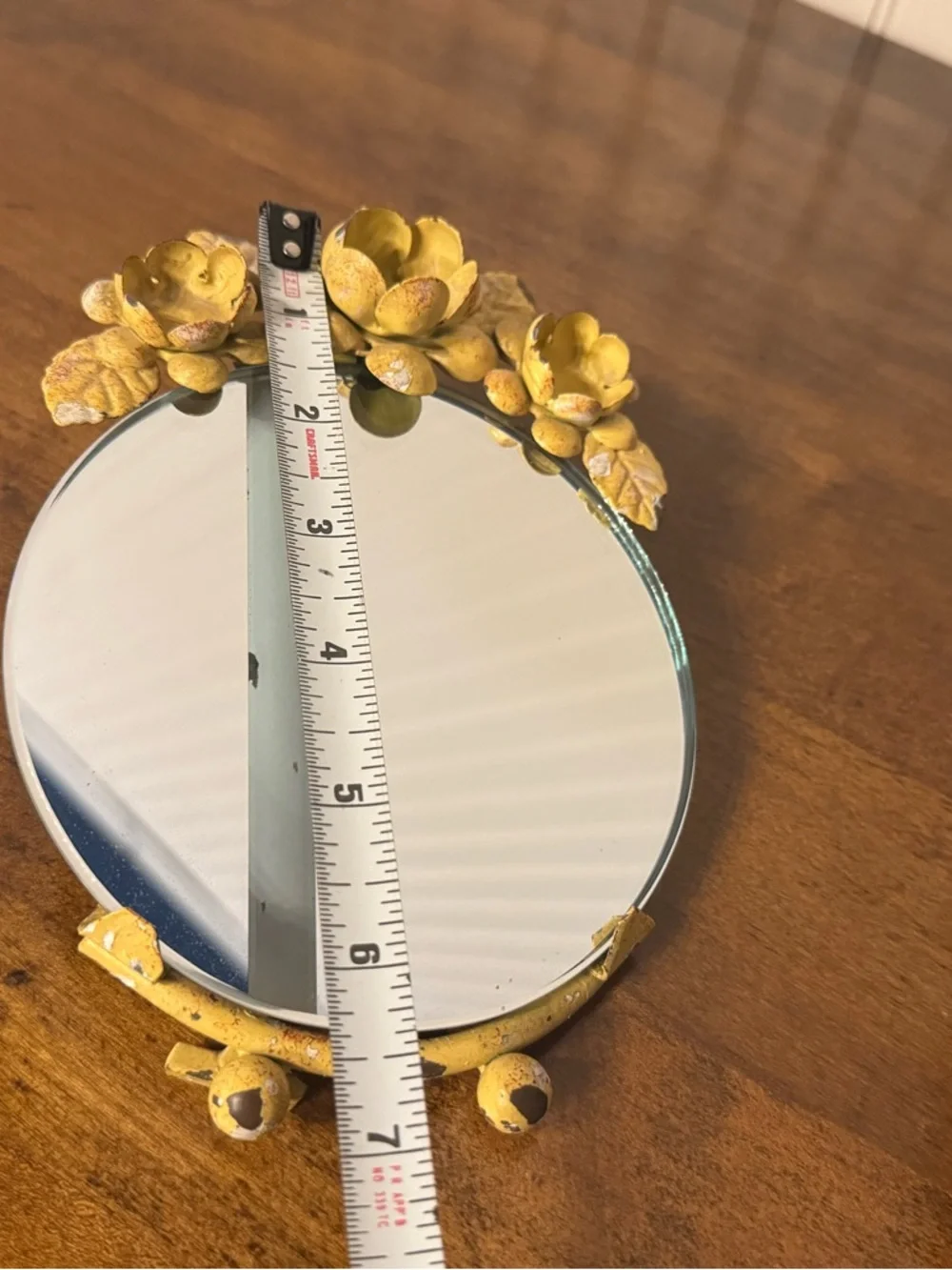 Vintage Vanity Floral Embellished Round Tabletop Mirror on Adjustable Stand